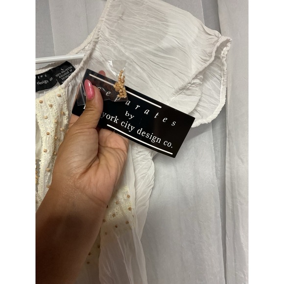 Vtg Separates Ny White Ruched Tie Beaded Blouse Boho Whimsical‎ Small Sheer Y2K - Picture 4 of 8
